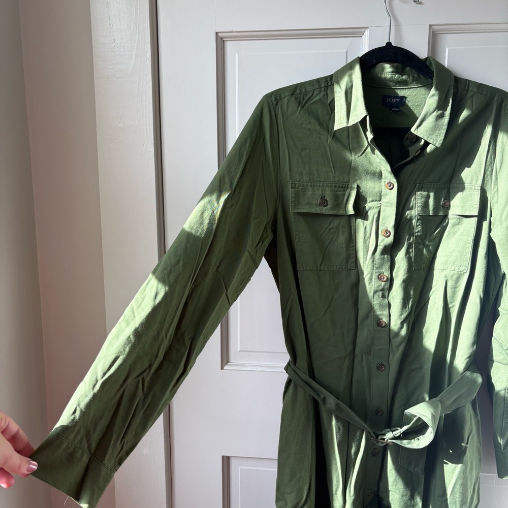 J. Crew Olive Green Collared Shirt Dress Size L